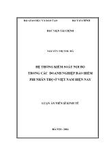 Luận án Hệ thống kiểm soát nội bộ trong các doanh nghiệp bảo hiểm phi nhân thọ ở Việt Nam hiện nay