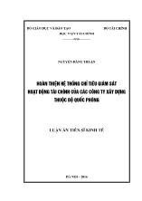 Luận án Hoàn thiện hệ thống chỉ tiêu giám sát hoạt động tài chính của các công ty xây dựng thuộc bộ quốc phòng