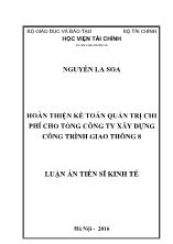 Luận án Hoàn thiện kế toán quản trị chi phí cho tổng công ty xây dựng công trình giao thông 8