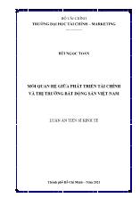 Luận án Mối quan hệ giữa phát triển tài chính và thị trường bất động sản Việt Nam