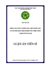 Luận án Nâng cao chất lượng việc làm trong các cơ sở sản xuất kinh doanh phi chính thức ở thành phố Hà Nội