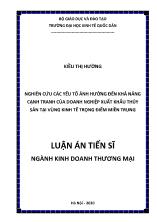 Luận án Nghiên cứu các yếu tố ảnh hưởng đến khả năng cạnh tranh của doanh nghiệp xuất khẩu thủy sản tại vùng kinh tế trọng điểm miền Trung