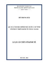 Luận án Quản lý hành chính nhà nước cấp tỉnh với phát triển kinh tế Ở Bắc Giang