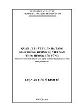 Luận án Quản lý phát triển hạ tầng giao thông đường bộ Việt Nam theo hướng bền vững