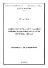 Luận án Tác động của chính sách an toàn vĩ mô đến rủi ro hệ thống tại các ngân hàng thương mại Việt Nam