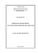 Luận án Tiến sĩ Kinh tế Kiểm soát nội bộ trong các ngân hàng thương mại Việt Nam