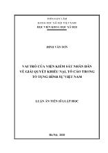 Luận án Vai trò của viện kiểm sát nhân dân về giải quyết khiếu nại, tố cáo trong tố tụng hình sự Việt Nam