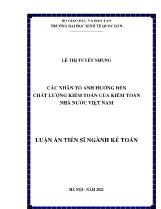 Luận án Các nhân tố ảnh hưởng đến chất lượng kiểm toán của kiểm toán nhà nước Việt Nam