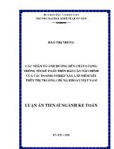 Luận án Các nhân tố ảnh hưởng đến chất lượng thông tin kế toán trên Báo cáo tài chính của các doanh nghiệp xây lắp niêm yết trên thị trường chứng khoán Việt Nam