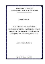 Luận án Các nhân tố ảnh hưởng đến kế toán môi trường và tác động của nó đến kết quả hoạt động của các doanh nghiệp ngành dệt may tại Việt Nam