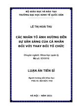 Luận án Các nhân tố ảnh hưởng đến sự sẵn sàng của cá nhân đối với thay đổi tổ chức