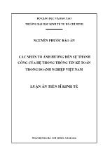 Luận án Các nhân tố ảnh hưởng đến sự thành công của hệ thống thông tin kế toán trong doanh nghiệp ở Việt Nam