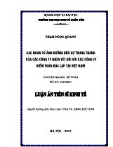 Luận án Các nhân tố ảnh hưởng đến sự trung thành của các công ty niêm yết đối với các công ty kiểm toán độc lập tại Việt Nam