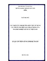 Luận án Các nhân tố ảnh hưởng đến việc sử dụng các thước đo hiệu quả hoạt động của doanh nghiệp sản xuất Việt Nam