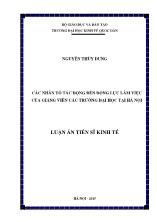 Luận án Các nhân tố tác động đến động lực làm việc của giảng viên các trường đại học ở Hà Nội