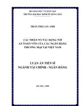 Luận án Các nhân tố tác động tới an toàn vốn của các ngân hàng thương mại tại Việt Nam