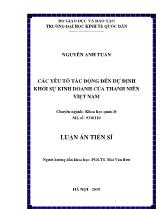 Luận án Các yếu tố tác động đến dự định khởi sự kinh doanh của thanh niên Việt Nam