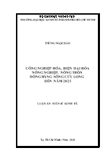 Luận án Công nghiệp hóa, hiện đại hóa nông nghiệp, nông thôn đồng bằng sông Cửu Long đến năm 2025