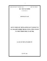 Luận án Hoàn thiện hệ thống kiểm soát nội bộ tại các doanh nghiệp trong tổng công ty đầu tư phát triển nhà và đô thị