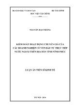Luận án Kiểm soát hoạt động chuyển giá của các doanh nghiệp có vốn đầu tư trực tiếp nước ngoài trên địa bàn tỉnh Vĩnh Phúc