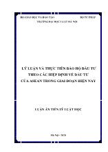 Luận án Lý luận và thực tiễn bảo hộ đầu tư theo các hiệp định về đầu tư của Asean trong giai đoạn hiện nay