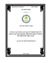 Luận án Nâng cao năng lực quản trị rủi ro tín dụng tại ngân hàng thương mại cổ phần kỹ thương Việt Nam