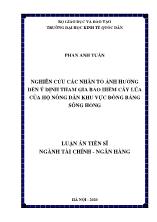 Luận án Nghiên cứu các nhân tố ảnh hưởng đến ý định tham gia bảo hiểm cây lúa của hộ nông dân khu vực đồng bằng Sông Hồng