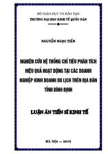 Luận án Nghiên cứu hệ thống chỉ tiêu phân tích hiệu quả hoạt động tại các doanh nghiệp kinh doanh du lịch trên địa bàn tỉnh Bình Định