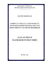 Luận án Nghiên cứu năng lực cạnh tranh của ngành hàng không dân dụng Việt Nam trong lĩnh vực vận chuyển hành khách