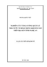 Luận án Nghiên cứu tăng cường quản lý nhà nước về hoạt động khoáng sản trên địa bàn tỉnh Nghệ An