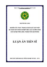 Luận án Nghiên cứu thực trạng và đề xuất giải pháp sử dụng đất nông nghiệp hiệu quả và bền vững cho huyện Tiên Lãng, thành phố Hải Phòng