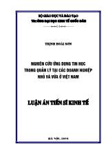 Luận án Nghiên cứu ứng dụng tin học trong quản lí tại các doanh nghiệp nhỏ và vừa ở Việt Nam