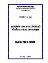 Luận án Quản lý của chính quyền cấp tỉnh đối với đầu tư công tại tỉnh Nam Định