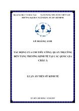 Luận án Tác động của chi tiêu công, quản trị công đến tăng trưởng kinh tế tại các quốc gia Châu Á