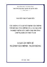 Luận án Tác động của quyết định tài chính tới rủi ro tài chính của các doanh nghiệp niêm yết trên thị trường chứng khoán Việt Nam