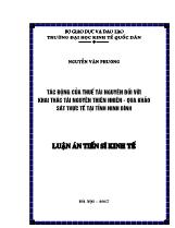 Luận án Tác động của thuế tài nguyên đối với khai thác tài nguyên thiên nhiên - Qua khảo sát thực tế tại tỉnh Ninh Bình