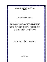 Luận án Tác động lan tỏa từ FDI tới xuất khẩu của ngành công nghiệp chế biến chế tạo ở Việt nam