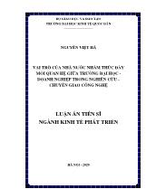 Luận án Vai trò của nhà nước nhằm thúc đẩy mối quan hệ giữa trường đại học - Doanh nghiệp trong nghiên cứu - Chuyển giao công nghệ