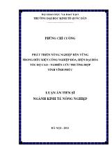 Phát triển nông nghiệp bền vững trong điều kiện công nghiệp hóa, hiện đại hóa tốc độ cao - Nghiên cứu trường hợp tỉnh Vĩnh Phúc