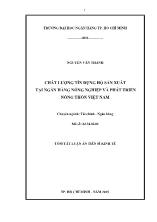 Tóm tắt Luận án Chất lượng tín dụng hộ sản xuất ở ngân hàng nông nghiệp và phát triển nông thôn Việt Nam
