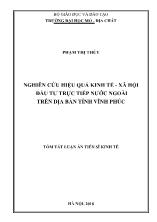 Tóm tắt Luận án Nghiên cứu hiệu quả kinh tế - Xã hội đầu tư trực tiếp nước ngoài trên địa bàn tỉnh Vĩnh Phúc