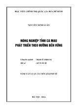 Tóm tắt Luận án Nông nghiệp tỉnh cà mau phát triển theo hướng bền vững