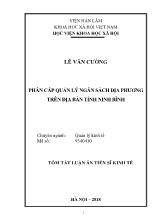 Tóm tắt Luận án Phân cấp quản lý ngân sách địa phương trên địa bàn tỉnh Ninh Bình