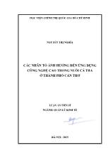 Luận án Các nhân tố ảnh hưởng đến ứng dụng công nghệ cao trong nuôi cá tra ở Thành phố Cần Thơ