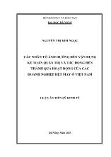 Luận án Các nhân tố ảnh hưởng đến vận dụng kế toán quản trị và tác động đến thành quả hoạt động của các doanh nghiệp dệt may ở Việt Nam