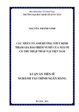 Luận án Các nhân tố ảnh hưởng tới ý định tham gia bảo hiểm vi mô của người có thu nhập thấp tại Việt Nam