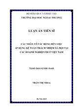 Luận án Các nhân tố tác động đến việc áp dụng kế toán trách nhiệm xã hội tại các doanh nghiệp FDI ở Việt Nam