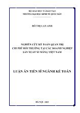 Luận án Nghiên cứu kế toán quản trị chi phí môi trường tại các doanh nghiệp sản xuất xi măng Việt Nam