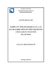 Luận án Nghiên cứu tính thanh khoản của các doanh nghiệp niêm yết trên thị trường chứng khoán Thành phố Hồ Chí Minh