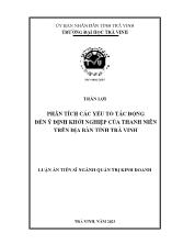 Luận án Phân tích các yếu tố tác động đến ý định khởi nghiệp của thanh niên trên địa bàn tỉnh Trà Vinh